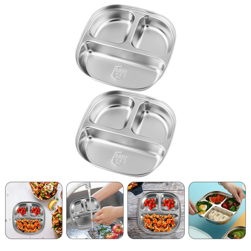 2pcs 304 Stainless Steel Divided Plates Tray For Kids Picnics