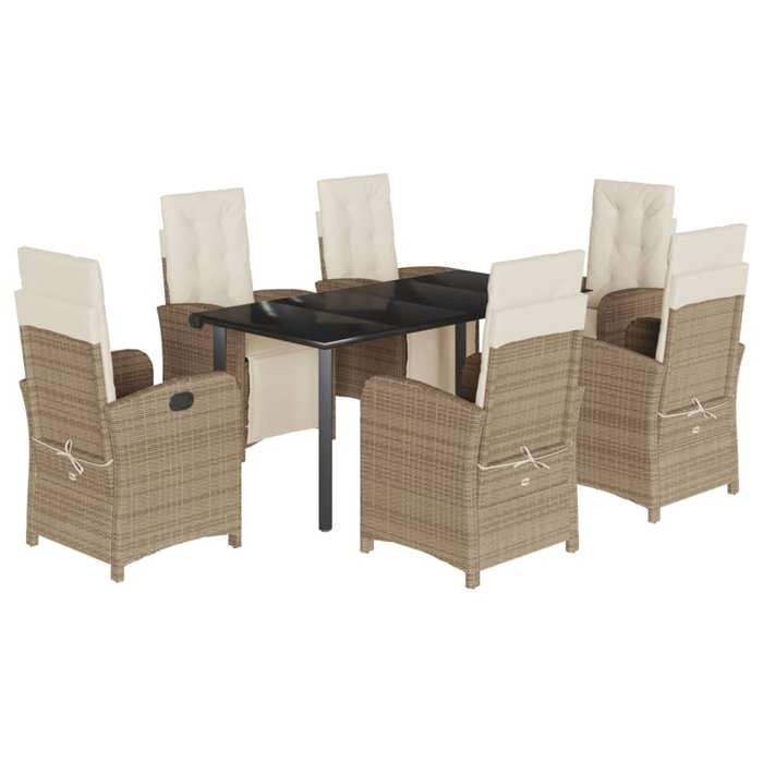 VidaXL Ensemble à Manger de Jardin avec Coussins 7 pcs, Table et Chaises avec Dossier et Repose-pied Réglables 3212581