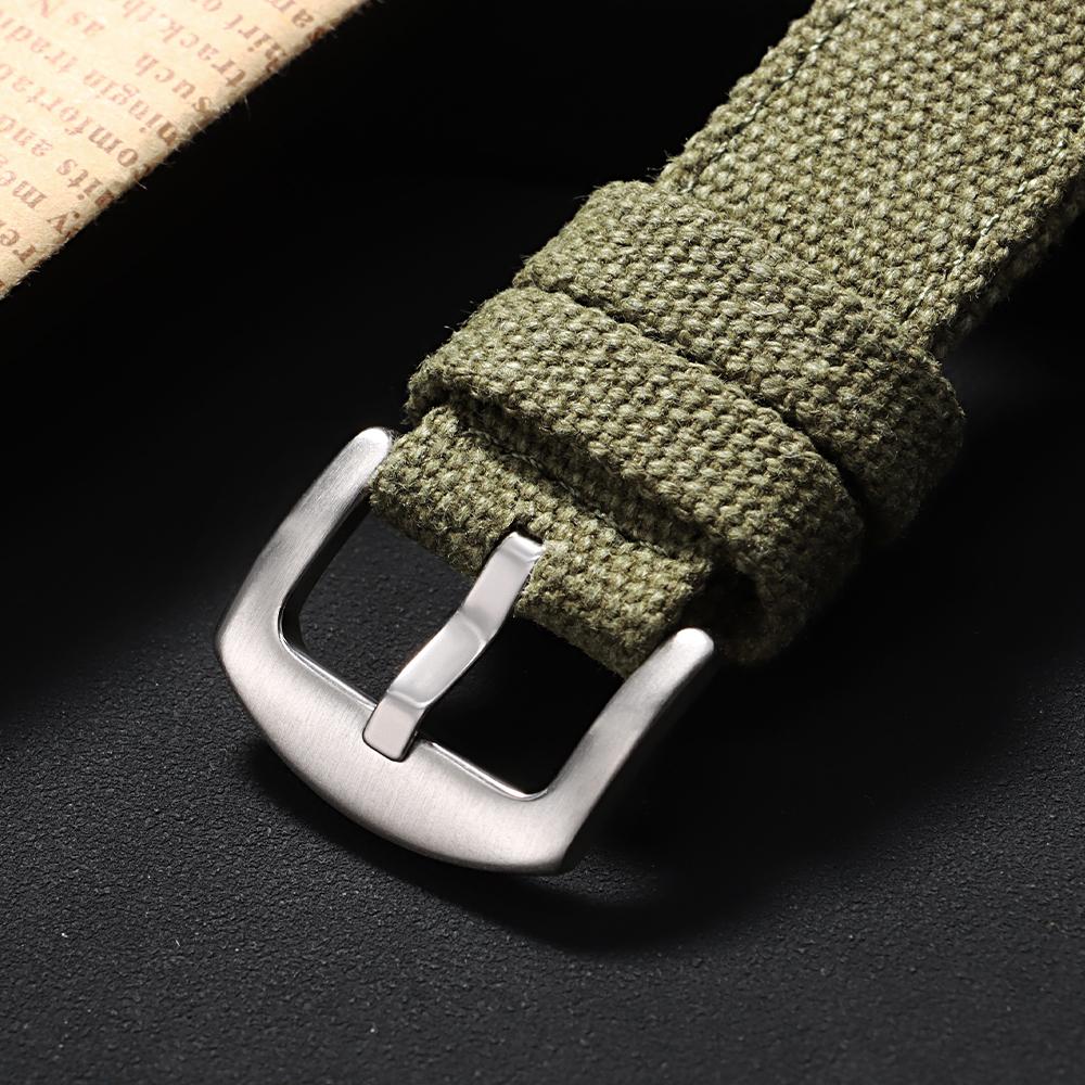 20 22 24mm Double Canvas Thickened Nylon Watchband Vintage Military Watch Bracelet Men Wear-Resistant Denim Strap Black Green