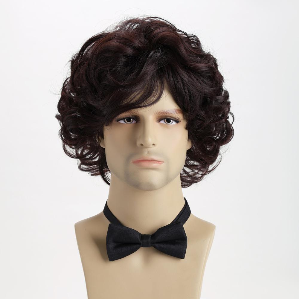 

Чоловічі короткі кучеряві чорні перуки Синтетичне коричневе волосся з чубчиком для щоденного косплею, костюма Високотемпературне волокно коричневий