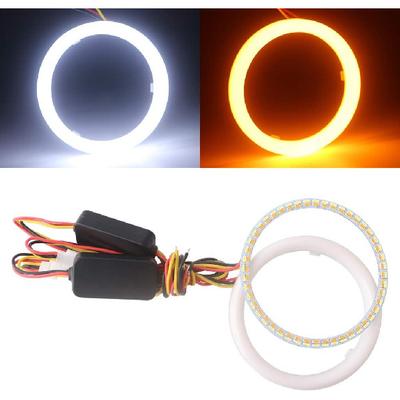 Qasim 1-Pair 80MM White+Amber Switchback 102SMD 4014 LED Halo Ring Angel Eyes Led Lights 12V
