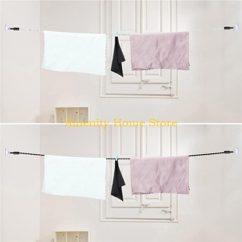 F26C 2pcs 2.8M Travel Clotheslines Business Outdoor Camping Drying Tools Non-Slip Clothes Line with Hooks Suction Cup Elastic
