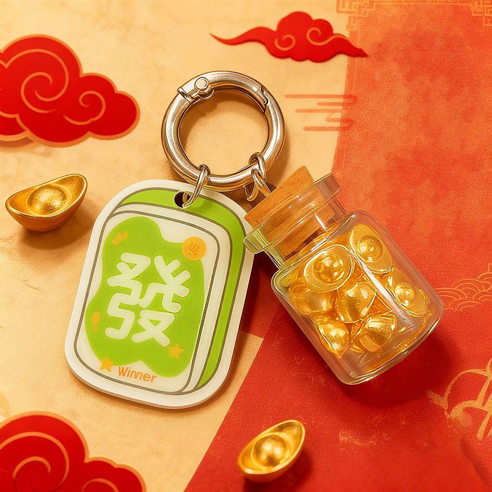 Mahjong Horse Year Pendant Creative Golden Yuanbao Keyring Festive Decor