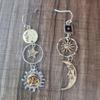 Greek Mythology Face Sun Moon Pendant Earrings for Women, Featuring a Creative Asymmetrical Design with Sun, Moon, and Star Motifs. The