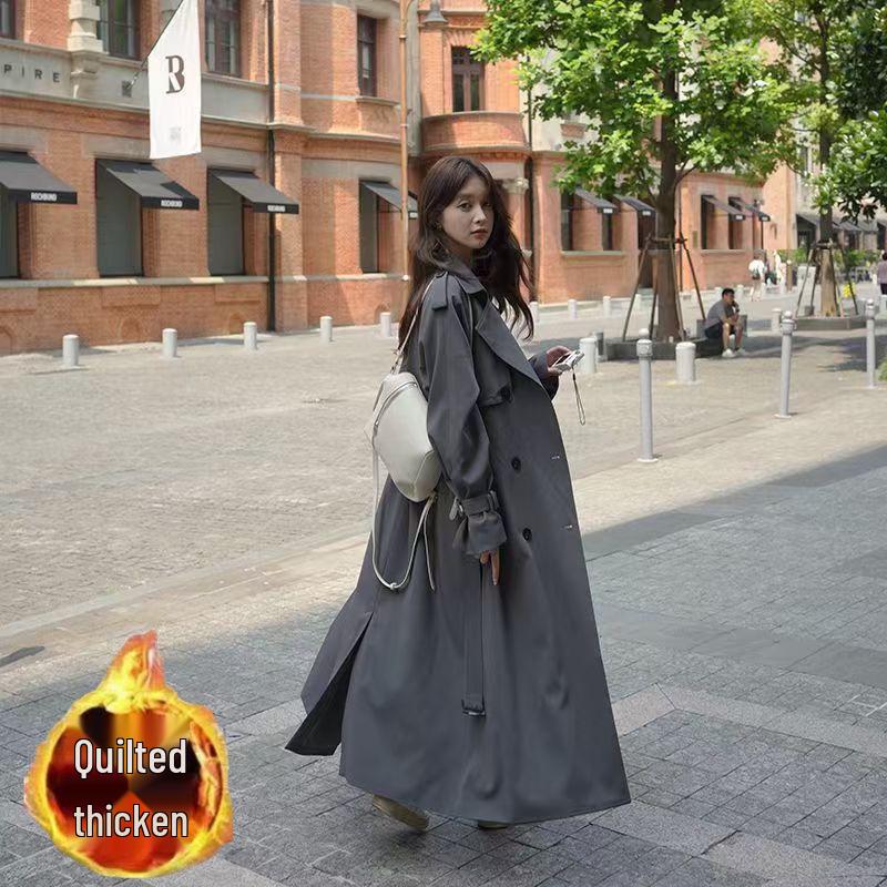 Extra Langer Grauer Trenchcoat für Große Frauen - Frühjahr/Herbst 2025 Kollektion