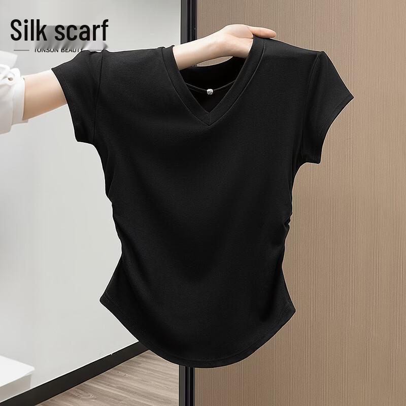 Women s V-Neck Pleated Slim Fit T-shirt M