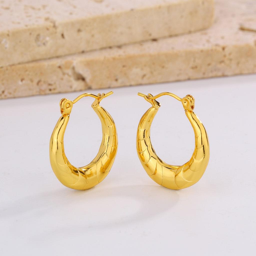 Personalized Simple U-shaped Earrings Niche Versatile Geometric Jewelry Lace Engraving Texture Titanium Steel Gold-plated Stud Earrings