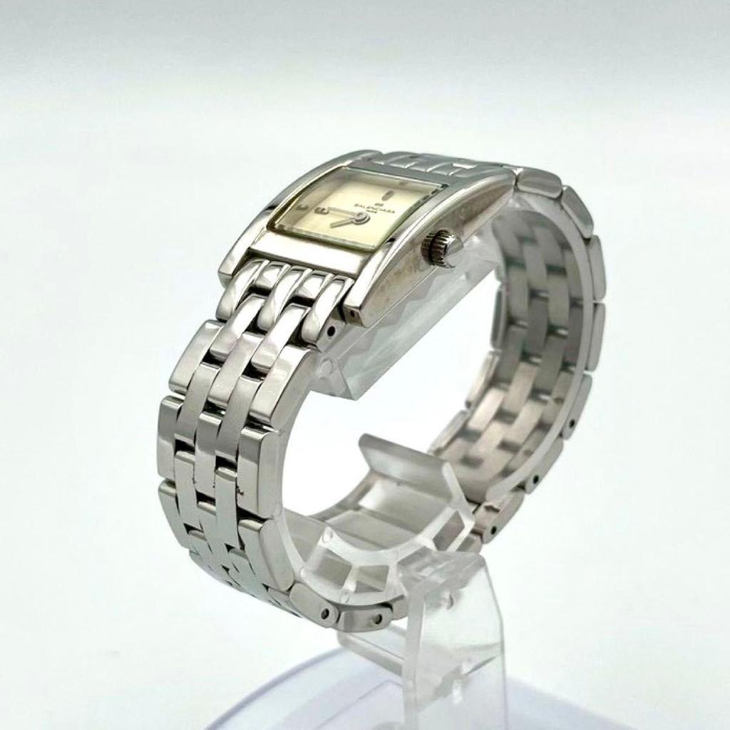 Used 984 New Battery BALENCIAGA Balenciaga Watch Square Quartz Ivory Stainless Steel Silver Ladies