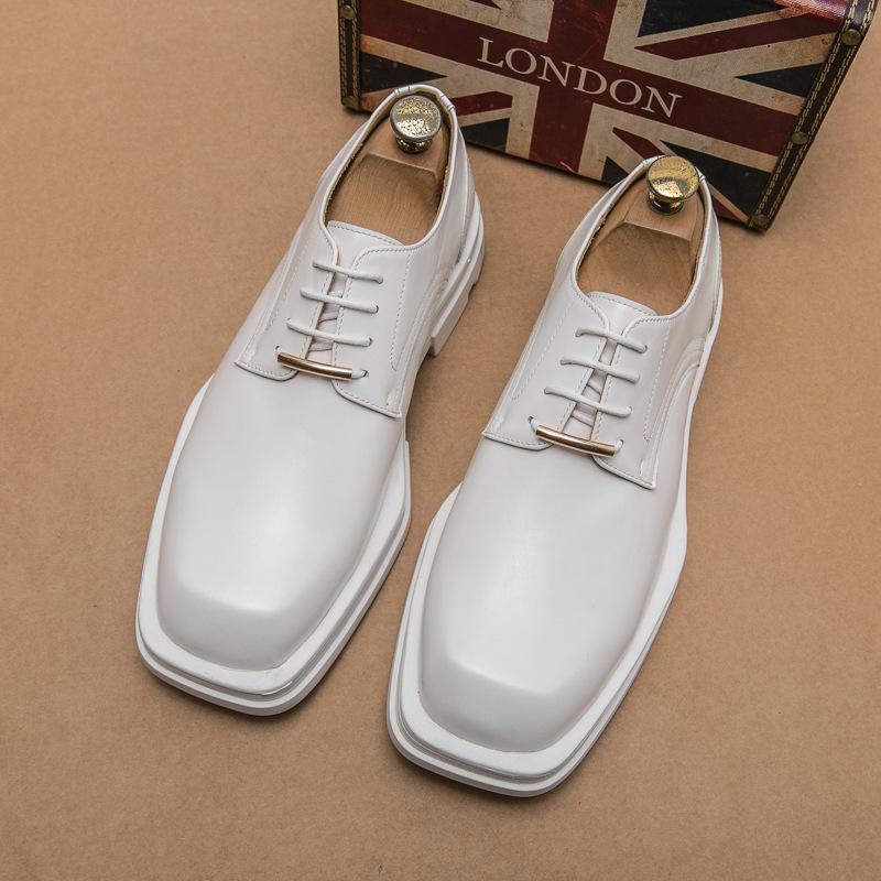 Foreign trade business dress new men's square head casual small leather shoes Korean version trendy hairstylist thick-soled white single shoes