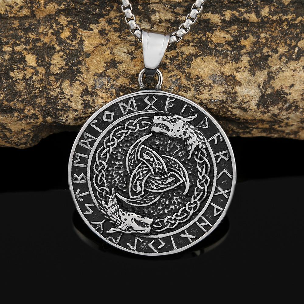 Accessories European and American Retro Titanium Steel Necklace Stainless Steel Viking Jiaolong Odin Rune Pendant
