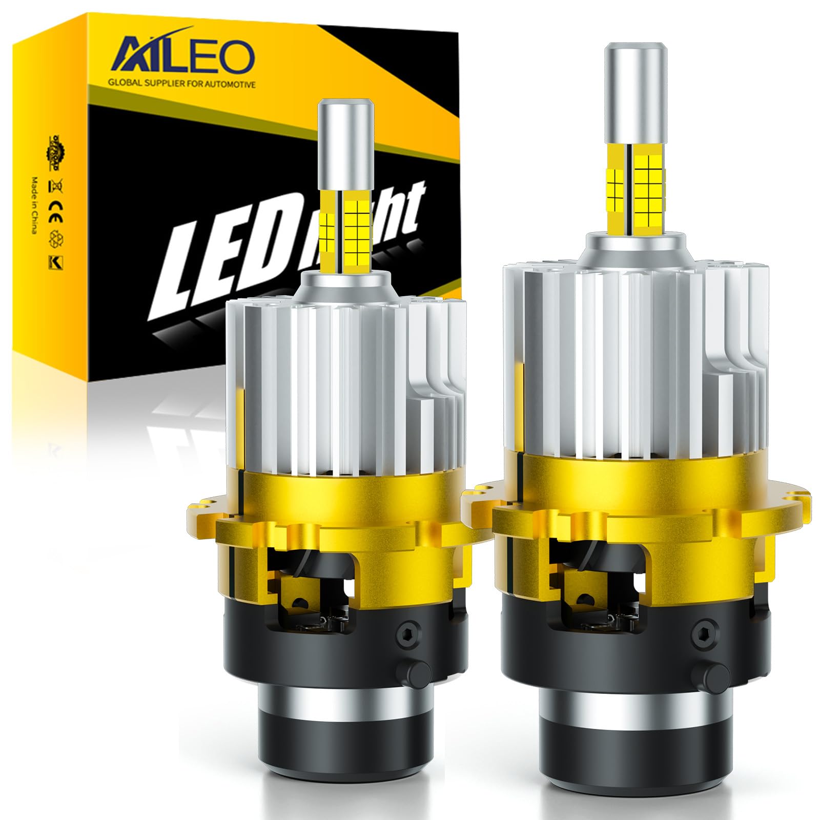 AILEO D2S D2R LED Headlight 3D Vehicle Inspection White Integrated OEM HID Easy Set of 2 Bulbs, 360° Illumination, 28,000LM, 6500K, Compliant, Light, белый