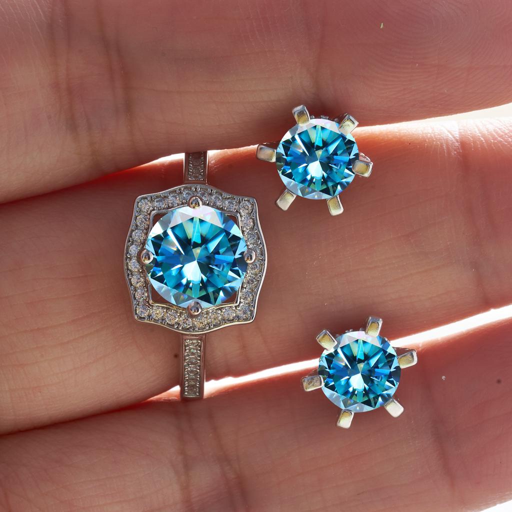 Total 3 carat Classical Women's 925 Silver Ring earring sets with Top Grade color moissanite stone pass diamond test