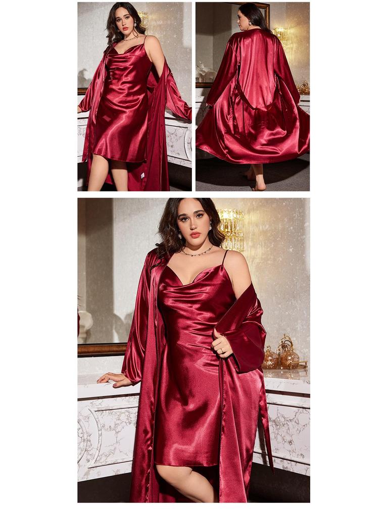 Plus Size Imitation Silk Pajamas: European & American-Style Loose Camisole Dress Set for Women - Sexy, Casual Spring/Summer Nightwear