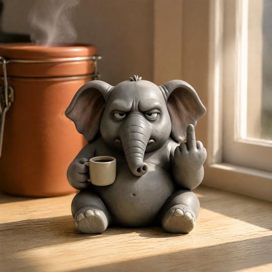 Sculture Animali da Scrivania Compatte Media?Figurina Ippopotamo con Tazza da Caffè, Statuetta Divertente in Resina, Ornamenti Minimalisti Originali per Scrivania per