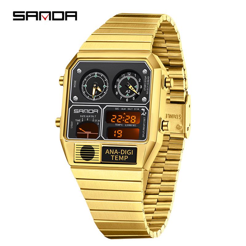 Sanda Waterproof Multifunctional Sports Watch with Temperature Alarm & Fashionable Design