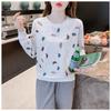 White Printed Long-sleeved Sweatshirt for Women Autumn New Korean Style Loose and Versatile Autumn Round Neck Top