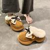 Baotou retro bow plush warm fluffy slippers women's non-slip cotton slippers women's autumn and winter new models