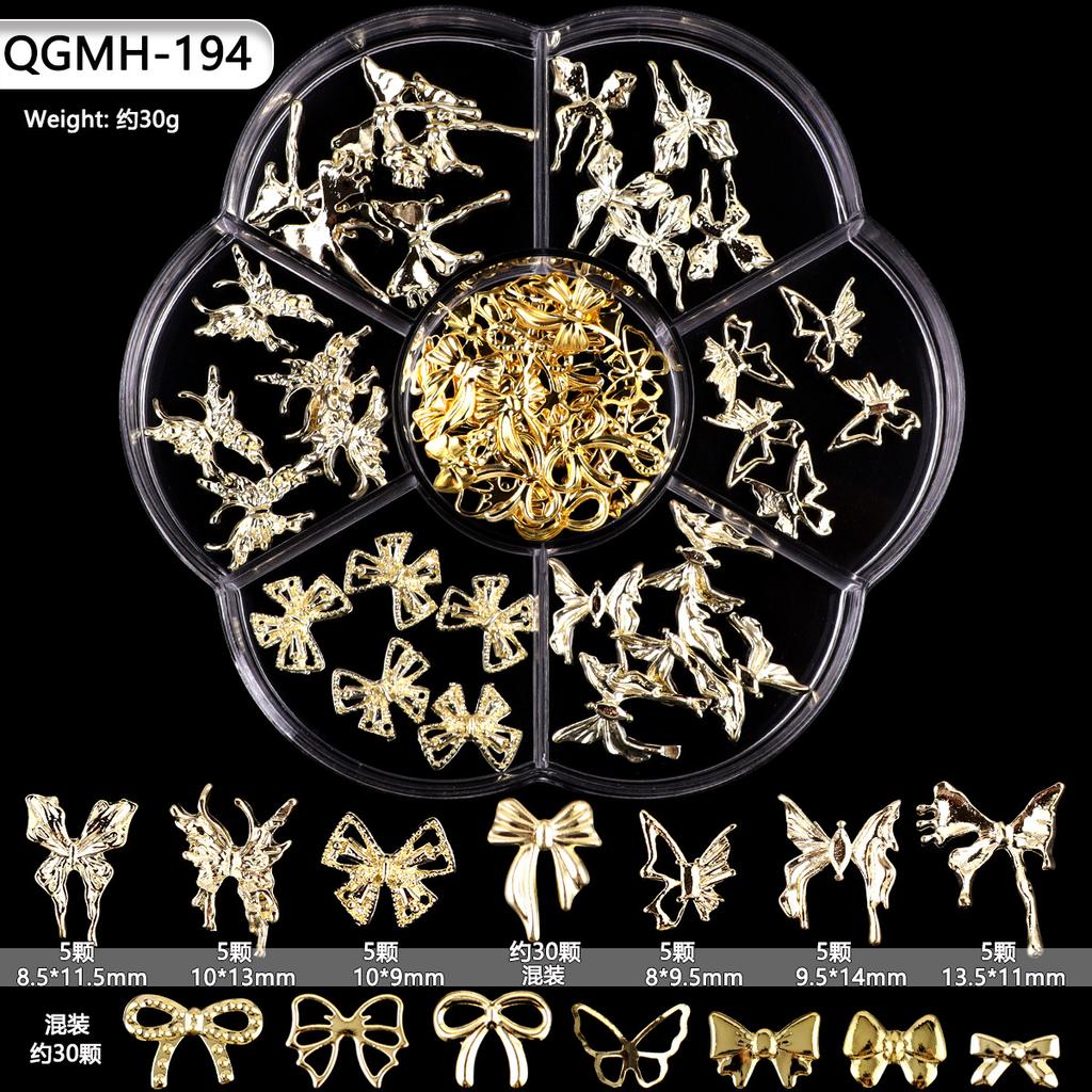 7-Grid Petal Box Nail Art Metal Alloy Three-Dimensional Bow Nail Art Jewelry Diy Silver Butterfly Nail Drill