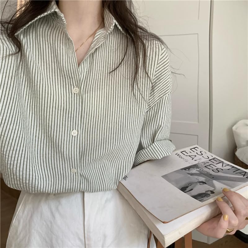 Short Striped Loose Summer [SPRING SEAON] Women's Shirt, Sleeve, Shirt, Top, V-Neck, Fit, Casual, Feminine, Cute, Top, Spring,