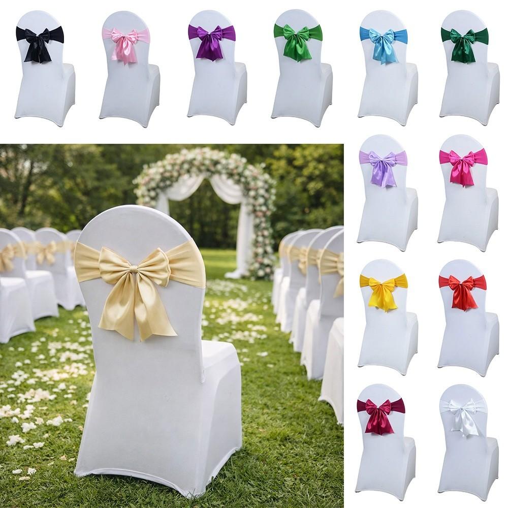 Bows Chair Back Bow Decorative Belt Ready Made Elastic Band Satin Chair Sashes Ties Fastening Chair Bandage