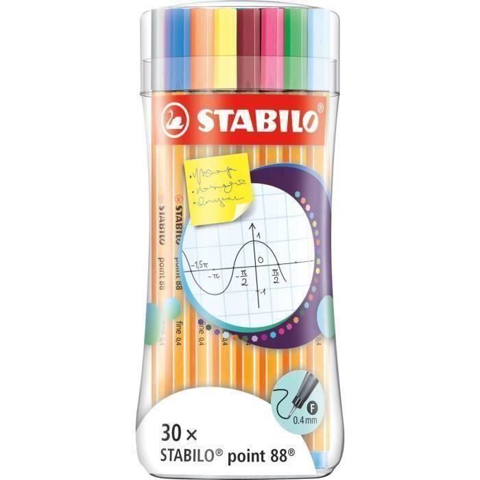 30 feutres fins - STABILO point 88 - set de 30 couleurs