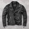 Chinese Size Motorcycle Cowhide Genuine Leather Jacket Men Slim Stone Milled Retro Jacket Calfskin Coat Men Moto Biker Riding Clothes