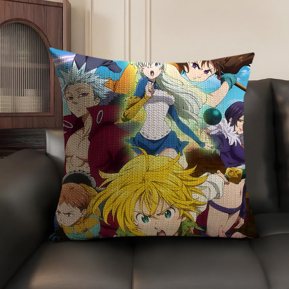 Anime 7 D-Deadly S-Sins Cushion Cover Natural Linen Organic Fabric Double-Sided Printing Sofa Home Decor Gift Pillow Case