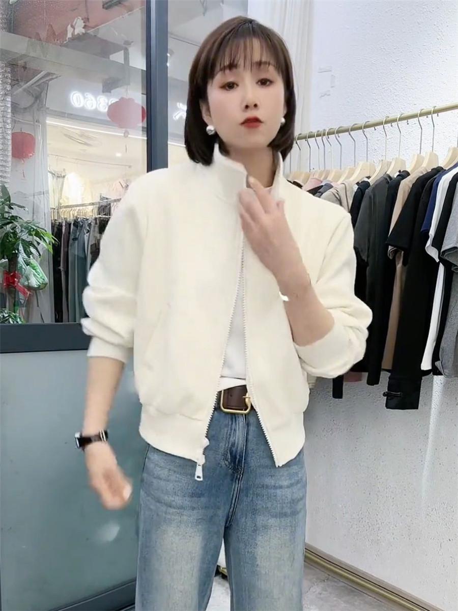 

Женская куртка в корейском стиле, маленького размера, повседневная, со стойкой воротником, коллекция весна/осень 2025 L грязно-белый