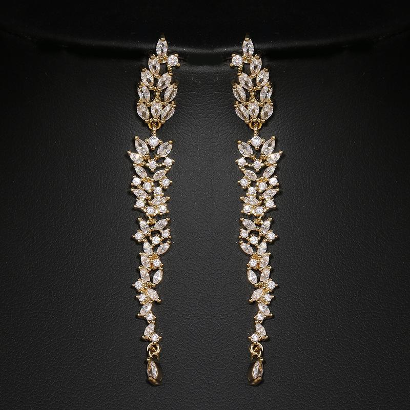 Elegant Floral Tassel Zircon Earrings: European & American Women's Fashion