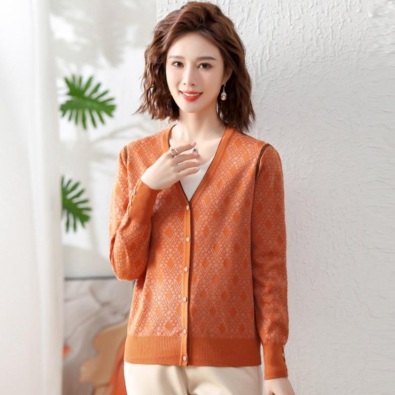 Women's knitted top cardigan spring and autumn mother's collar top small coat knitted sweater