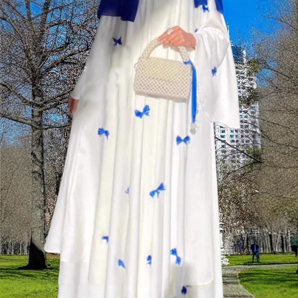 Arabic Women's Plus Size Flare Sleeve Abaya Dress - New 2025 Style, Dubai Bow Design