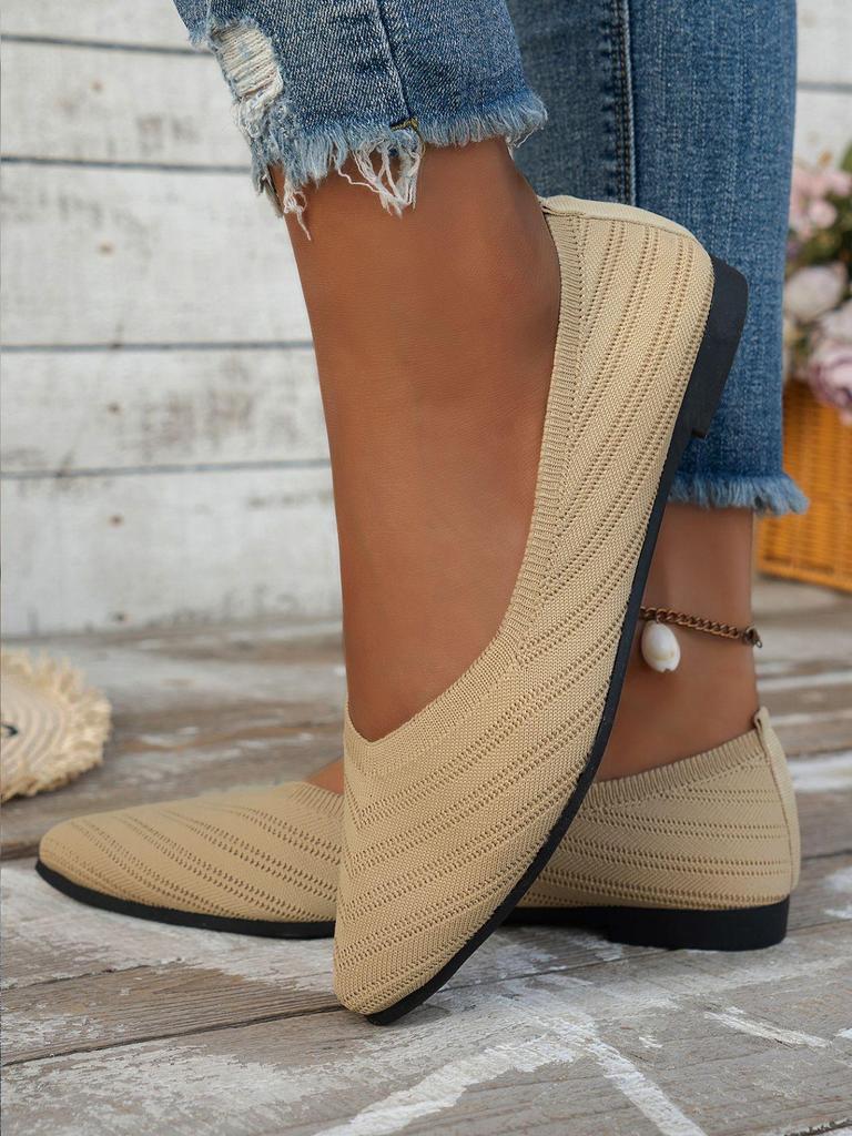 Women's Knitted Cross-Strap Flat Shoes - Breathable, Pointed Toe, Spring/Summer/Autumn