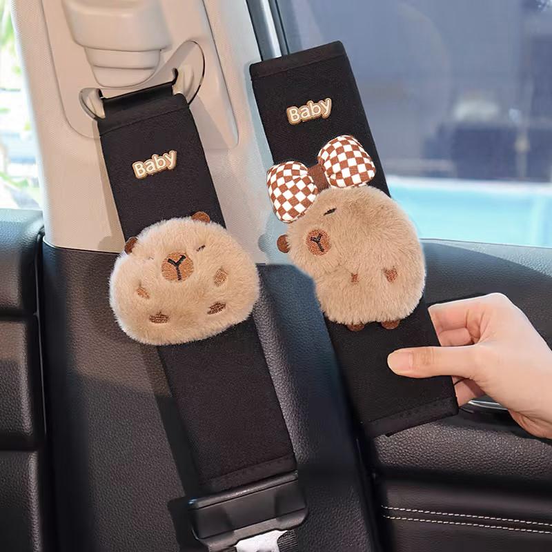 Four Season Universal Ice Silk Car Seatbelt Cover Cute Cartoon Capybara Safety Belt Harness Cushion Shoulder Pad for Car Truck