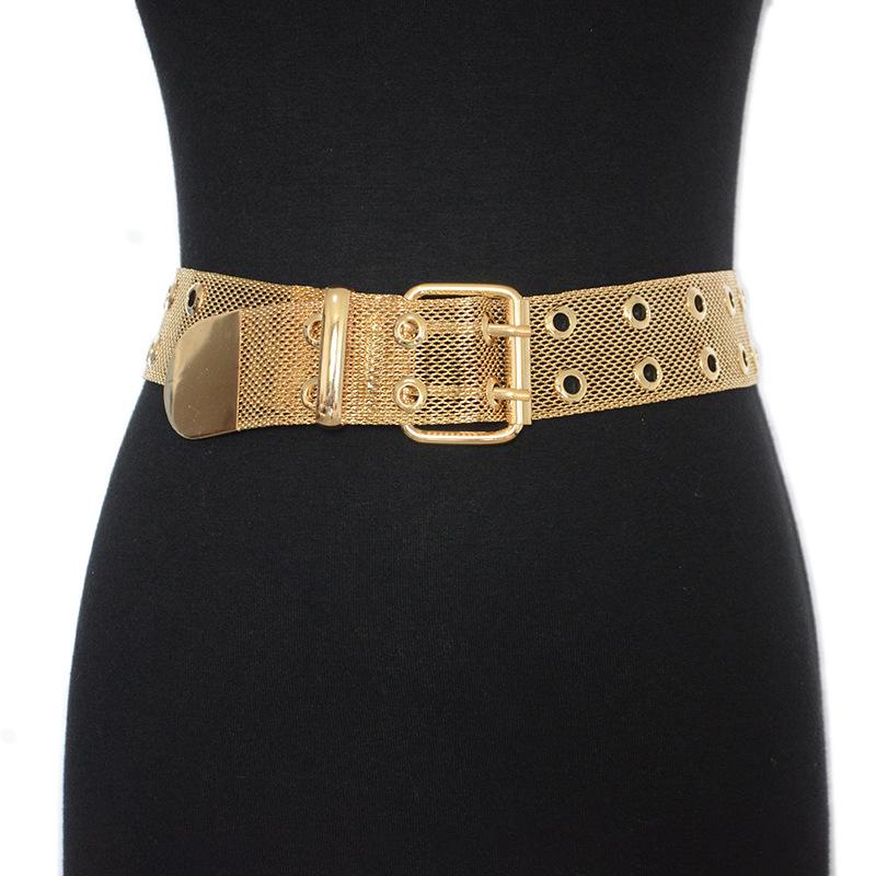 Women s elegant metal belt - stylish casual double buckle metal mesh belt 130cm золотой