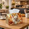 1pc Warm Aesthetic Animal Tissue Box with Chihuahua Dog In Autumn Leaves-Fabric Napkin Storage Organizer for Kitchen,Car,Elegant Decorative Box,Purpos