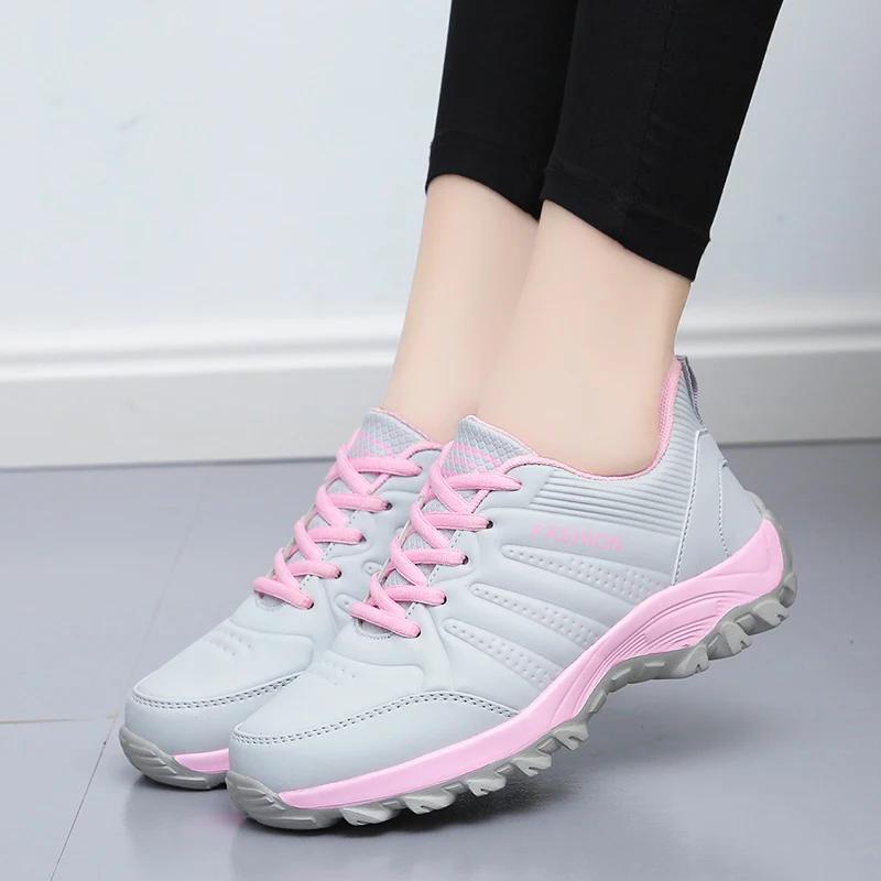 Fashion Black PU Leather Sneakers for Women Running Shoes Non Slip Tennis Soft Thick Sole Casual Light Sports Lightly Waterproof Design