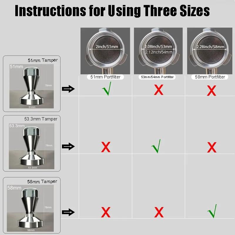 Coffee Tamper 51mm/53.3mm/58mm Aluminum Espresso Tampers Barista Stainless Steel Tampers Coffeeware for 51/53/54/58mm Potafilter