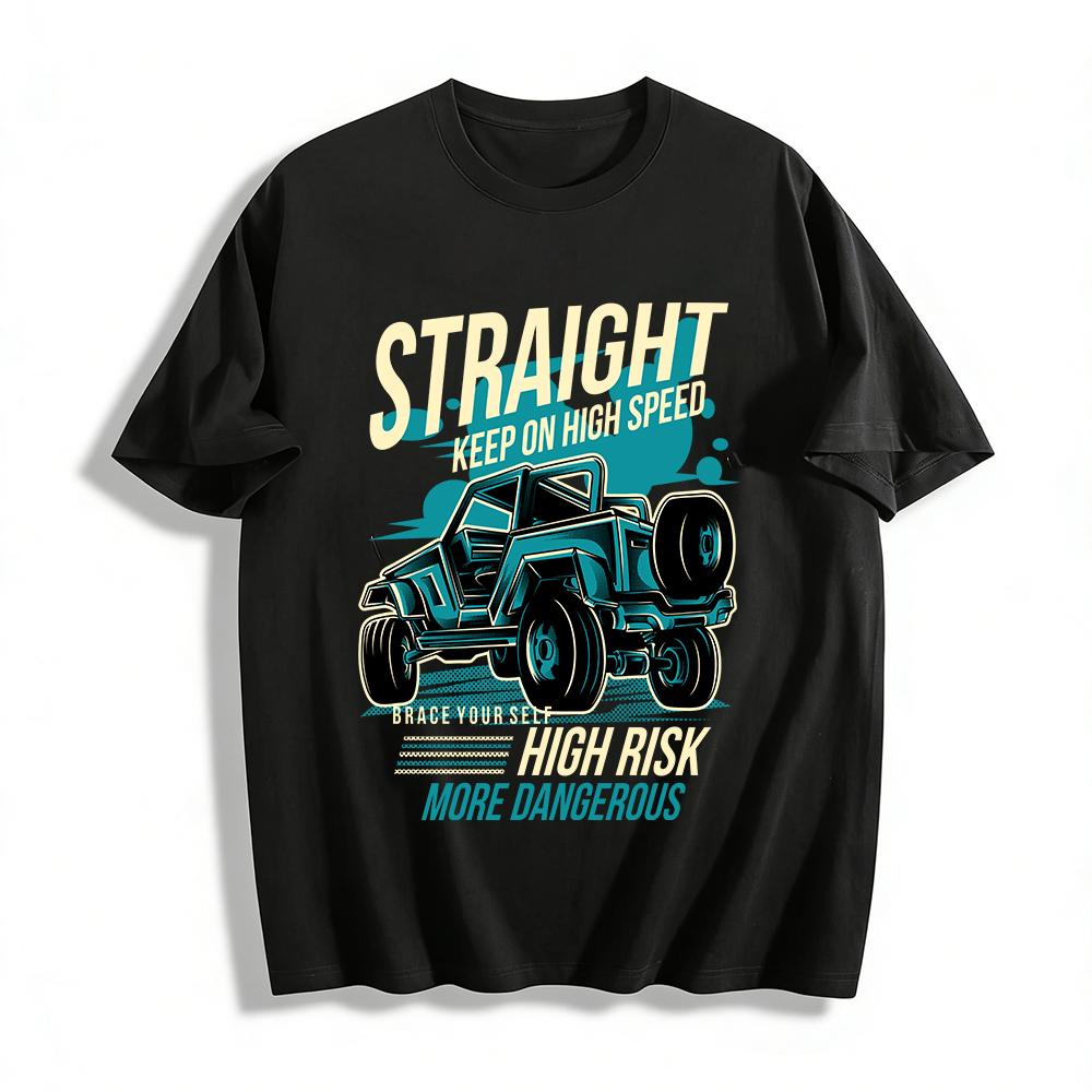 High Speed Off-Road Themed Print Tee High Risk Cool Casual Top Pure cotton T-shirt