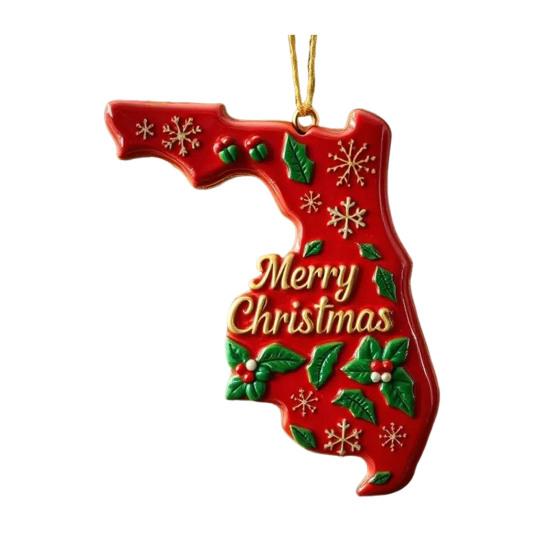 State Pride Christmas Ornaments Acrylic State Shaped Xmas Tree Hanging Decoration