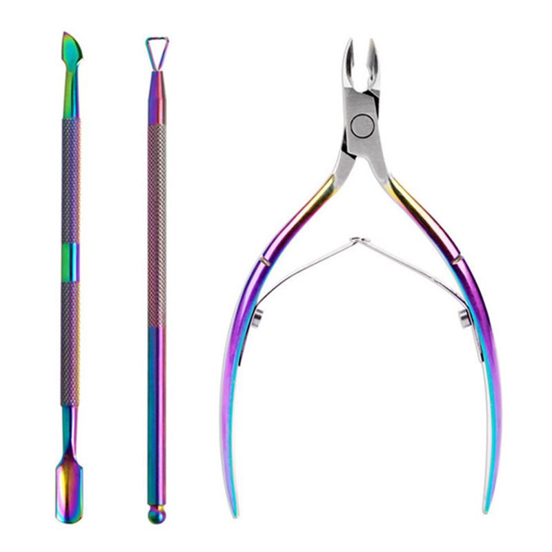 Iridescent Nail Art Manicure Set: Cuticle Nipper, Nail Clippers, Steel Pusher, Cuticle Remover