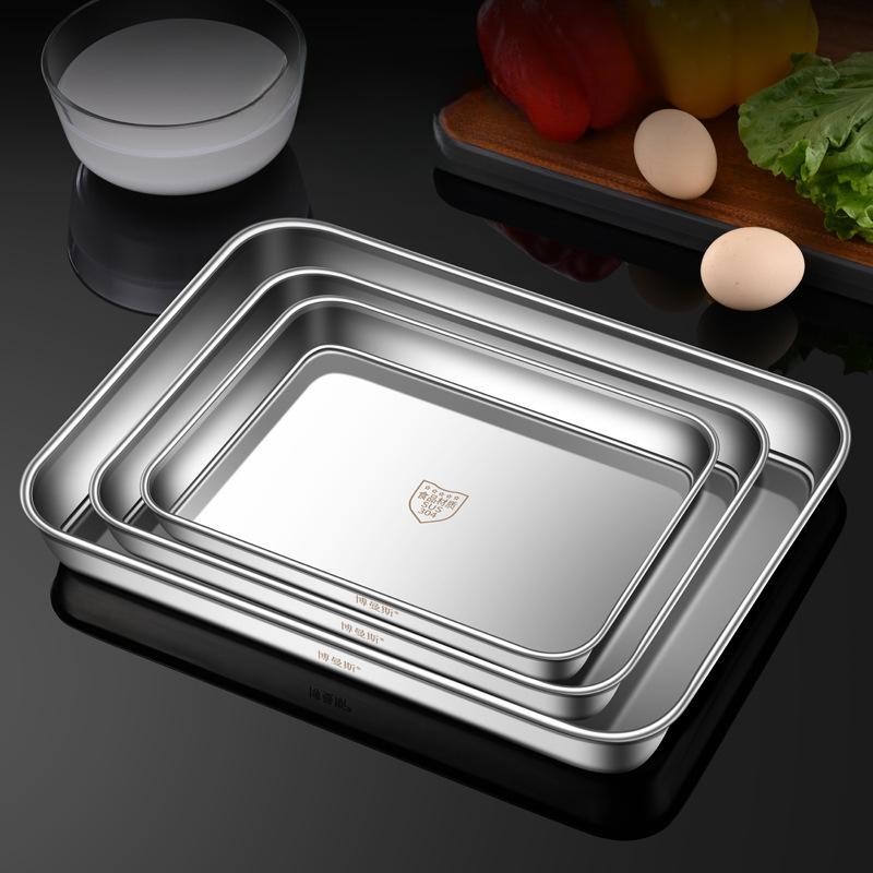 304 Stainless Steel Rectangle Tray Presentation Metal Food Serving Plate Rice Noodle Pan Home Dishes Storage Organizer