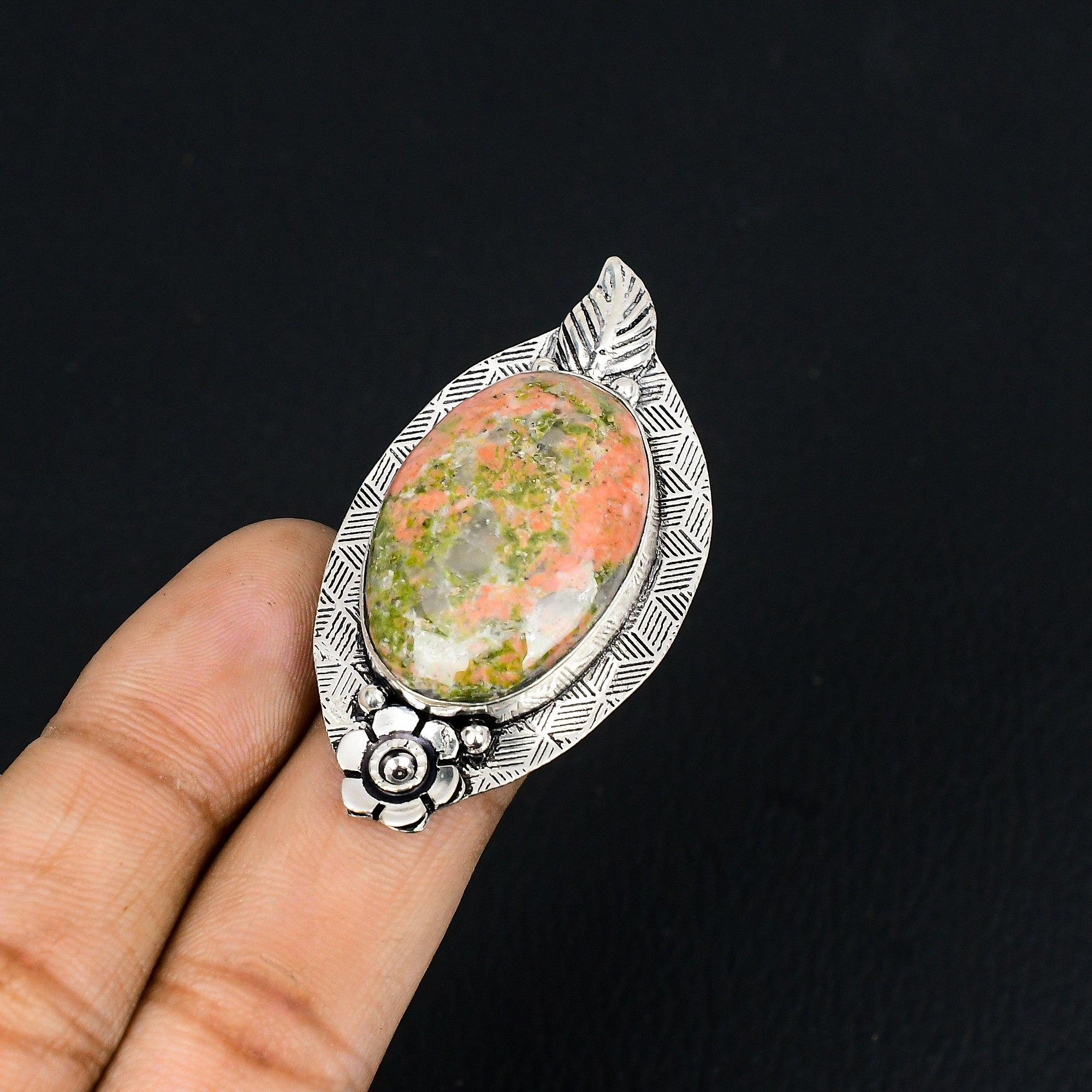 Daughters Day Deal Unakite Stone 925 Silver Stackable Flower Ring Jewelry US 7.5 7.5