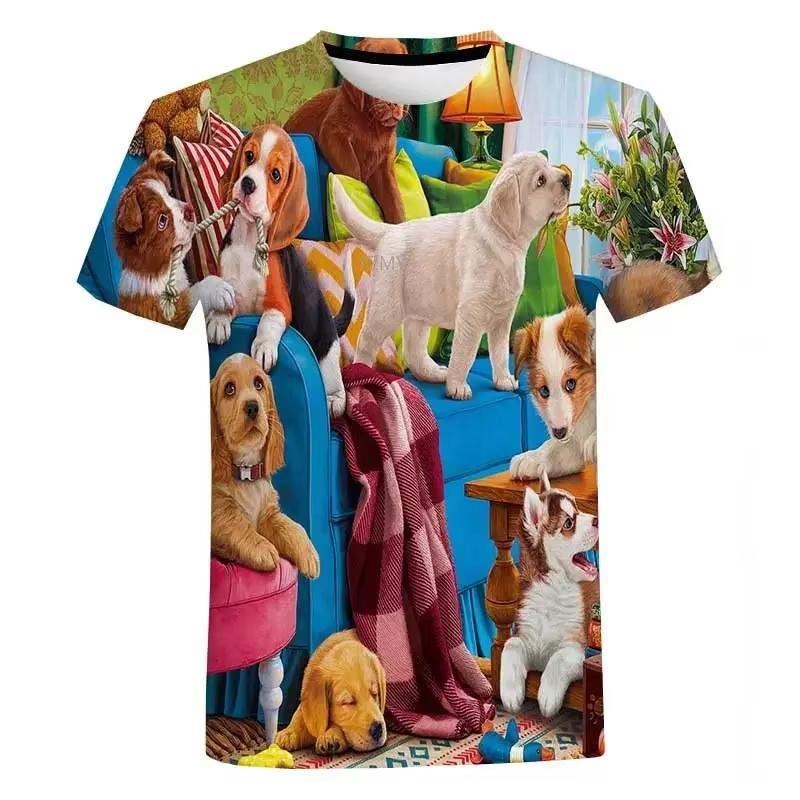 Full Print Animal Cat Dog Graphic T Shirts for Men In Funny Casual Tshirts Streetwear Mens Short Sleeve Round Neck Shirt