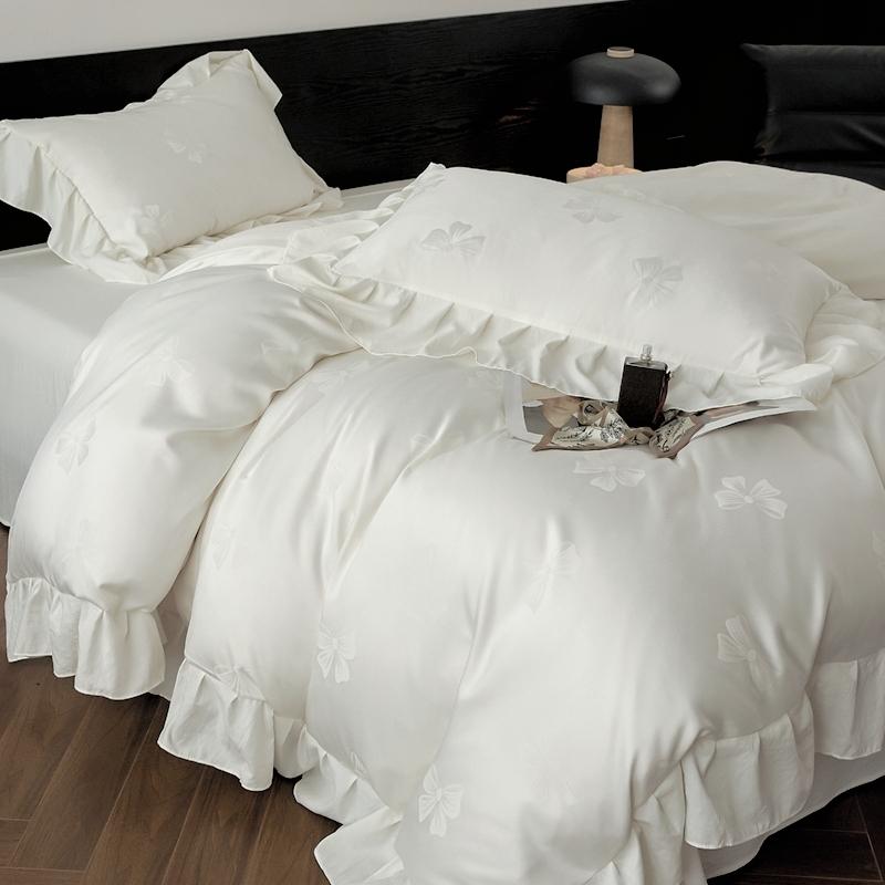 

Набор пододеяльников 3 шт. Черный, Белый (1*Пододеяльник + 2*Наволочки, без сердцевины), Жаккардовый постельный комплект с узлом-бабочкой 135x200cm 3pcs белый