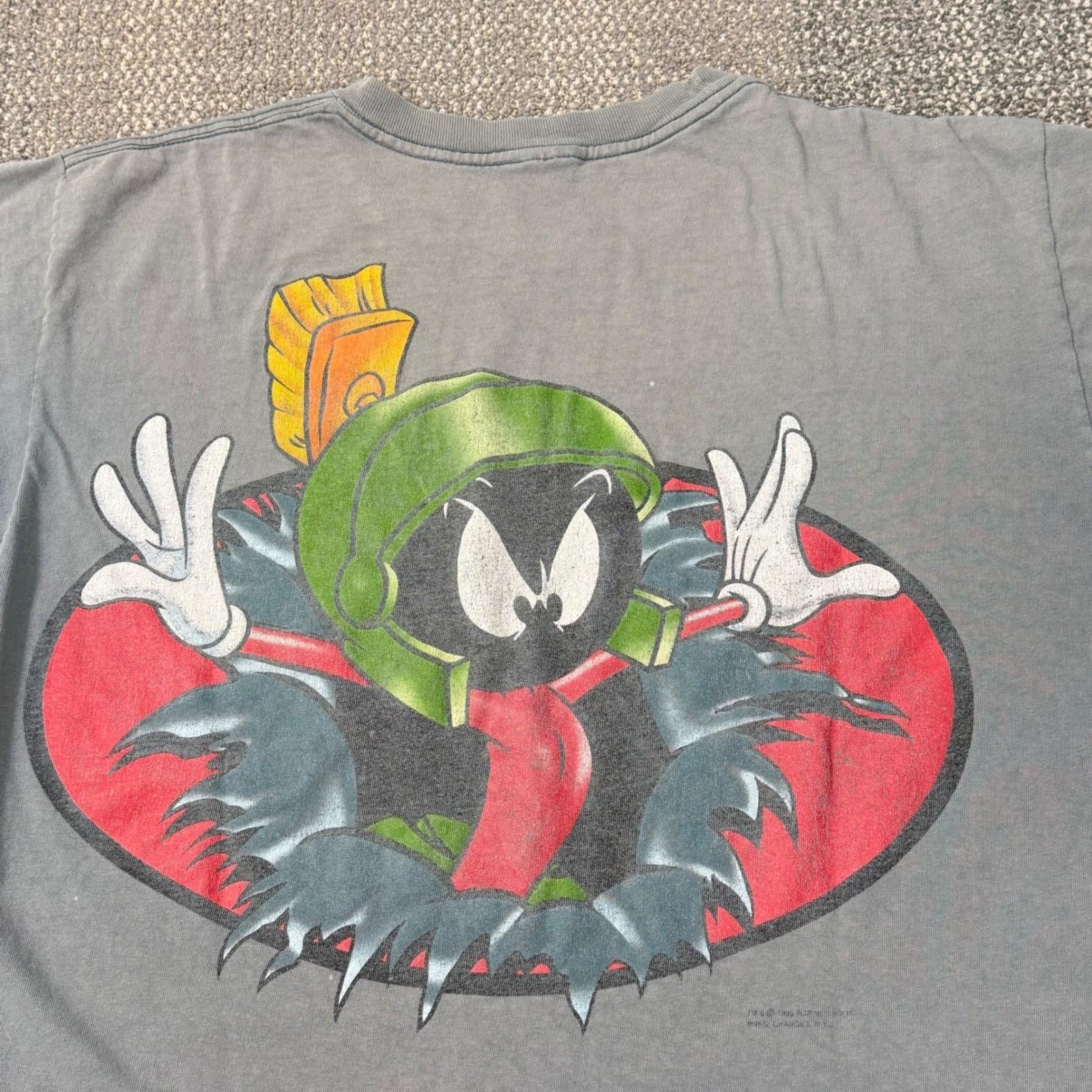 Vintage 90s Marvin the Martian Graphic T-Shirt Looney Tunes Cartoon Blue Large XXL