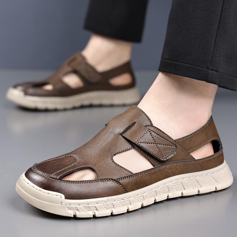 Fashion High Quality Summer Breathable Mens Sandals Fashion Handmade Split Cow Leather Casual Hollow Out Shoes Outdoor Men Beach Sandals