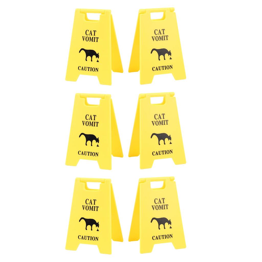 6PCS Cat Vomit Caution Signs Plastic Multifunctional Obvious Funny Cats Vomits Warning Sign for Indoor