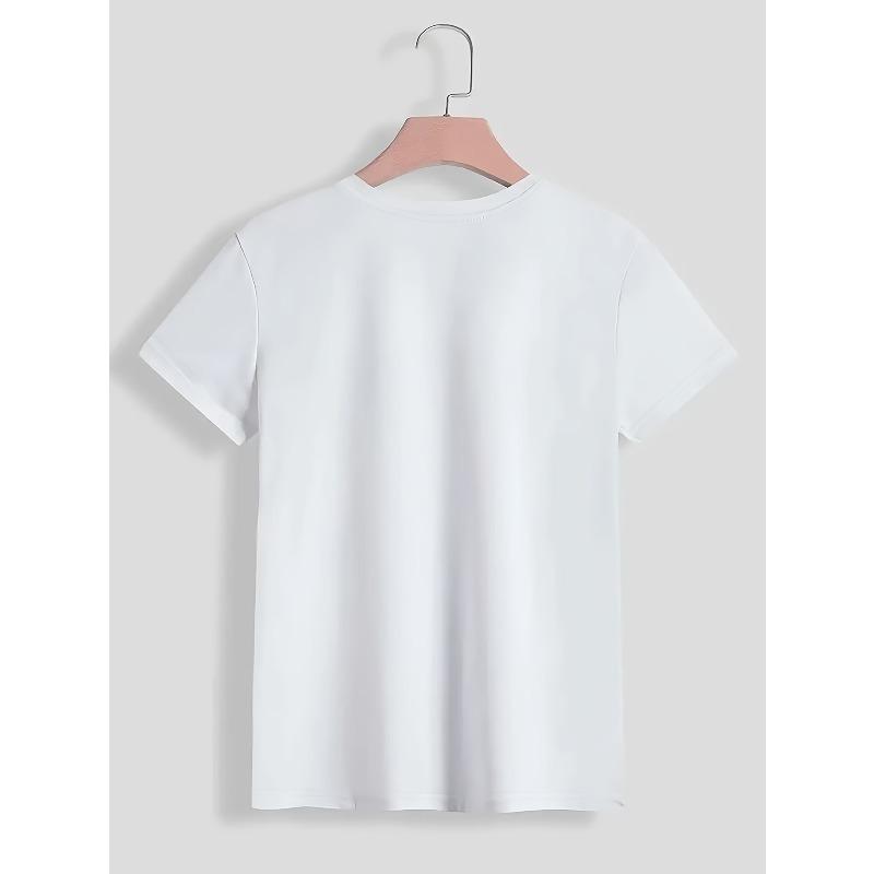Spanish Alphabet Print Spring And Summer Casual T-Shirt Round Neck Short-Sleeved Sports T-Shirt Women'S Top