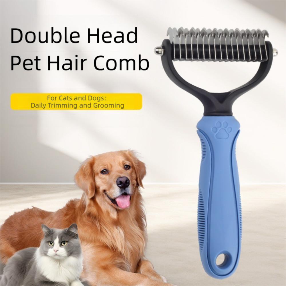 Anti Slip Handle Dog Fur Remover 2 Sided Pet Grooming Tools Portable Puppy Hair Comb Home Use