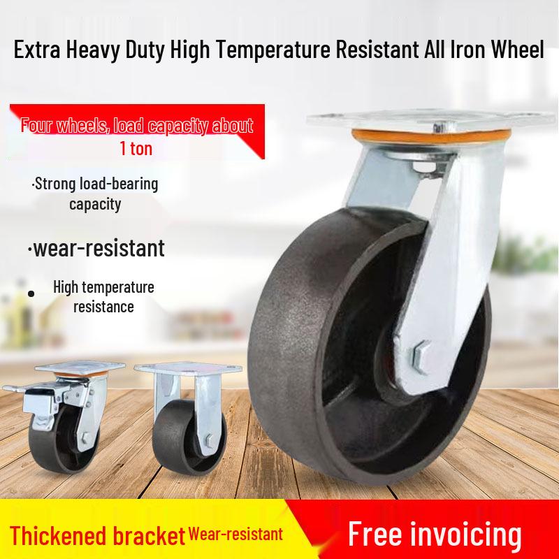Heavy Duty High-Temp Swivel Caster Wheel, 4-8 Inch, Extra Thick Cast Iron, Industrial Load Bearing